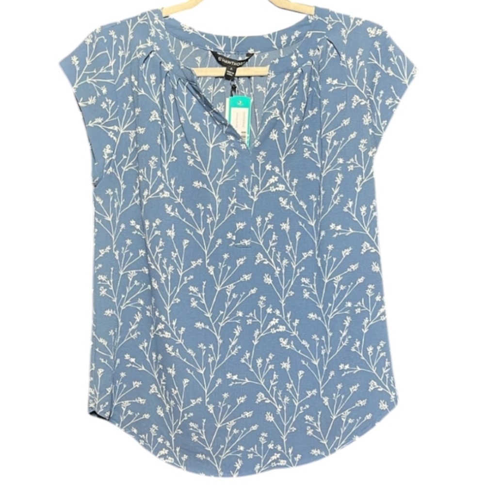 41 Hawthorn blue split neck short sleeve Blouse Small